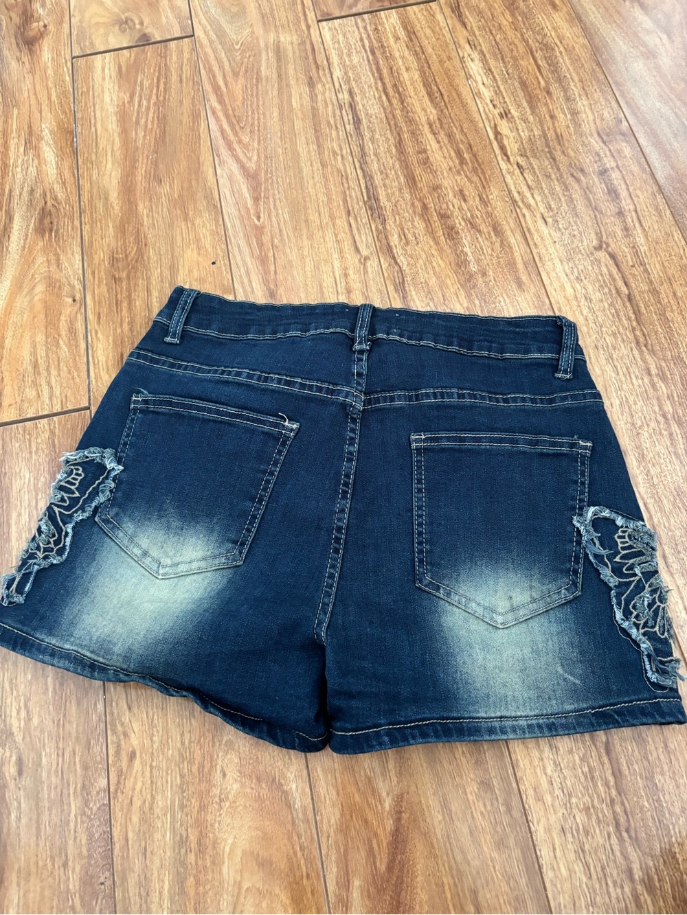 Discovery Dark Blue Denim Women's Shorts with Lace-Trim Sides